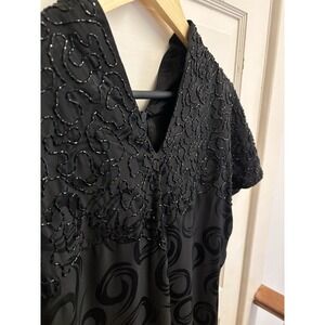 D'ore‎ Women's Vintage 90s 100% Silk Black Swirl Beaded Sheath Dress Size 4 New